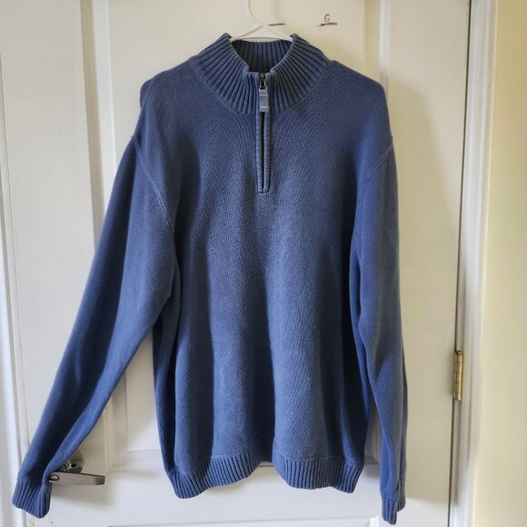 Eddie Bauer Men’s XL Blue Cream Quarter Zip Heavy Knit Pullover Sweater - Picture 6 of 7